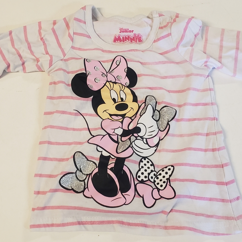 White and pink stripes Disney Minnie Mouse tee shirt size 2T